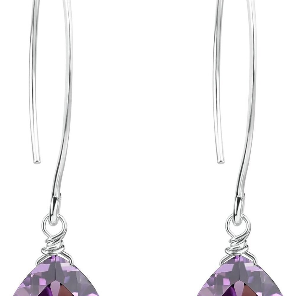 Sterling Silver Amethyst Quartz Dangle Earrings Gift for Women Jewelry